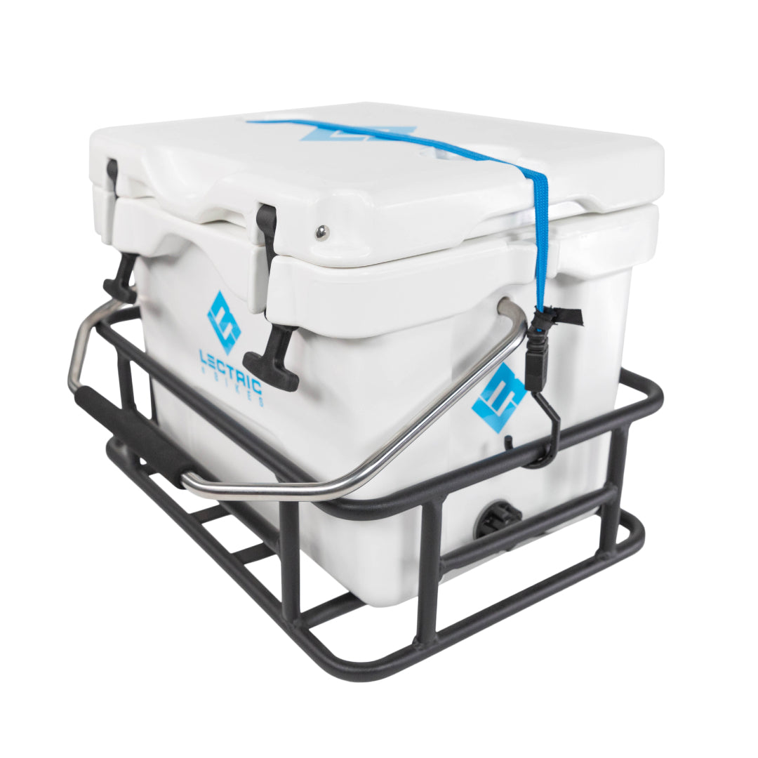 Lectric Hard Cooler closed and in Rear Basket