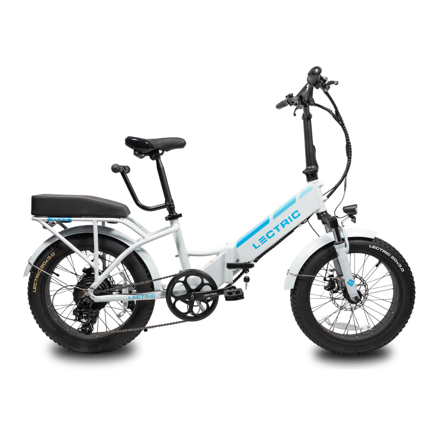 Lectric eBike step-thru eBike loaded up with the very fun passenger pack.